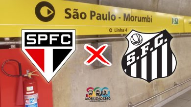 Imagem com os simbolos de São Paulo e Santos em dentro da estação São Paulo Morumbi, a mais proxima estação de Metrô para se chegar ao estádio do MorumBis