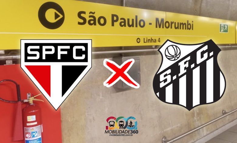 Imagem com os simbolos de São Paulo e Santos em dentro da estação São Paulo Morumbi, a mais proxima estação de Metrô para se chegar ao estádio do MorumBis