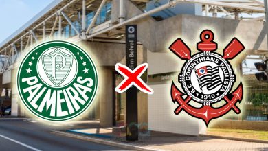 Escudos de Palmeiras e Corinthians em frente à estação Jardim Belval, ilustrando como chegar Arena Barueri de trem.