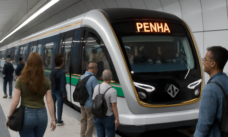 Passageiros aguardam entrada no trem moderno do Metrô de São Paulo, parte da compra de 44 novos trens.