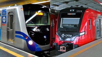 Trens do Metrô e da CPTM em São Paulo, ilustrando proposta de transporte público gratuito para doadores.