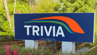 Placa da Trivia Trens com a palavra-chave 'oportunidades na manutenção das linhas 11, 12 e 13' exibida no logo.