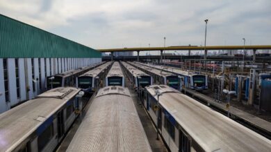 Trens estacionados no Pátio Tamanduateí, parte da expansão para acomodar os novos trens da China na Linha 2-Verde.