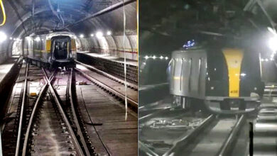 Descarrilamento na Linha 4-Amarela do Metrô de São Paulo, mostrando trem fora dos trilhos.