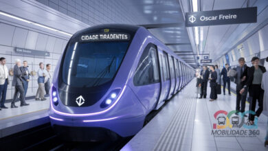 Imagem ilustrativa da Linha 16-Violeta do Metrô de São Paulo, com o trem na estação Oscar Freire.