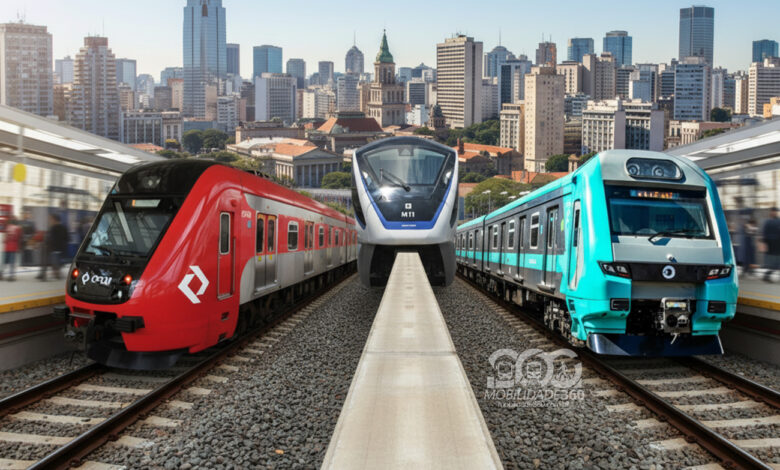 Montagem ilustrativa com trens de CPTM, Metrô e ViaMobilidade para matéria sobre a manutenção CPTM Metrô em SP.