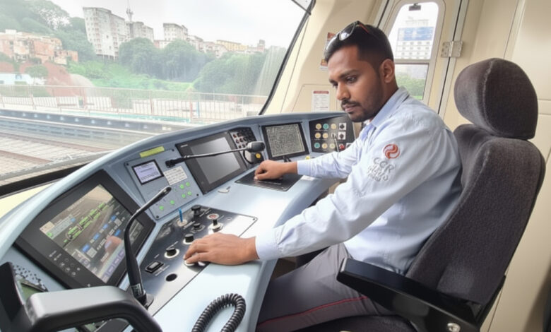 Operador de trem da ViaMobilidade em cabine moderna. Destaque para curso gratuito operador de trem ViaMobilidade.