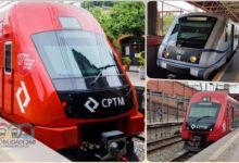 Falha metrô CPTM. Trens em três ângulos diferentes: vermelho da CPTM, branco da CPTM e outro vermelho da CPTM.